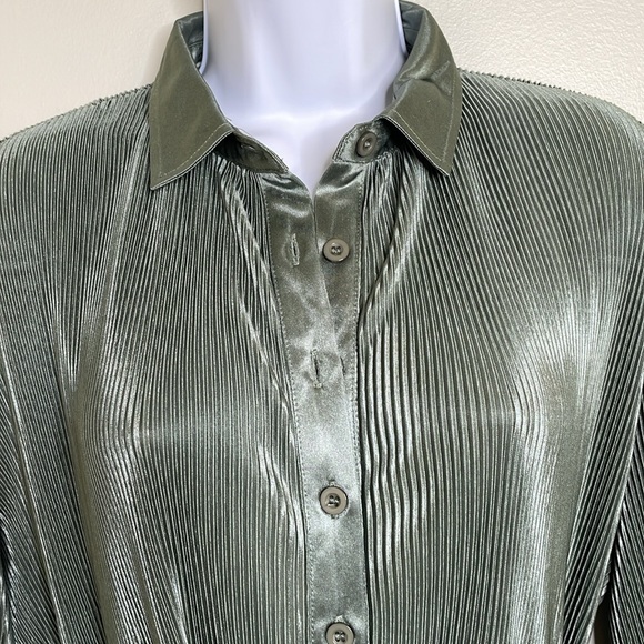 Mable Olive Branch Plisse Pleated Mini Shirt Belted Shirt Dress Size Medium NWT - Picture 6 of 15